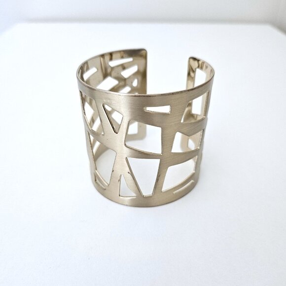 Brushed Gold Tone Geometric Cutout Cuff Bracelet - Picture 1 of 10